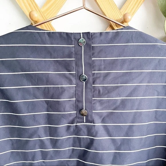 Tibi Sateen Striped Navy Blue Top